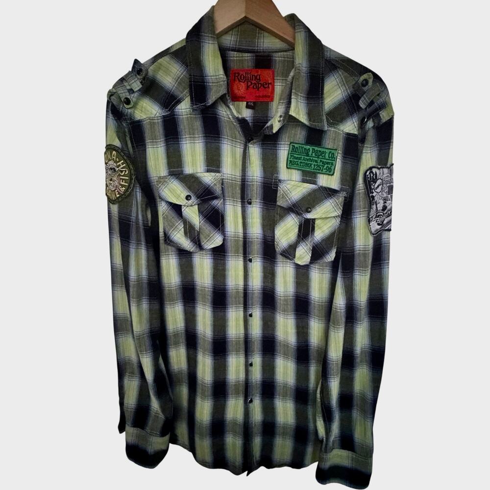 Rolling Paper Co Plaid Snap Shirt Mens XXL